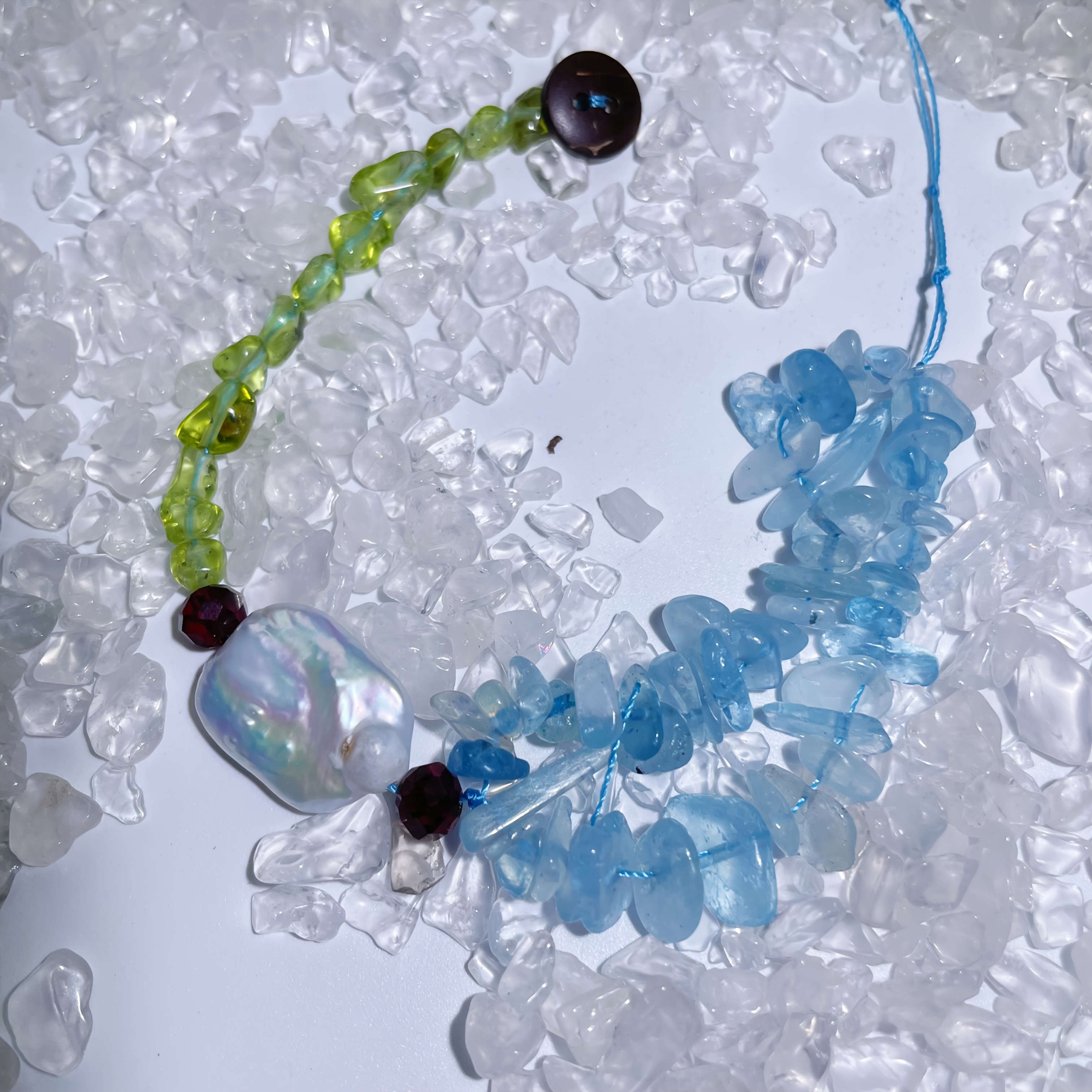 Handmade Adjustable Aquamarine & Peridot Bracelet, Y2K Boho Style